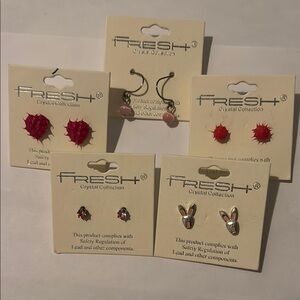 5 Pairs Of Small Pink Earrings